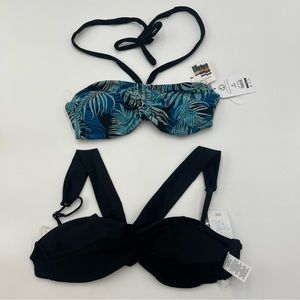 Lot of 2 NEW Bikini Tops size Small (4-6) Black Blue Floral TIME and TRU